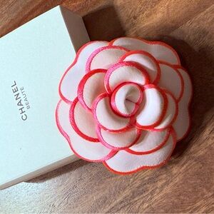 Chanel Pink and White Camellia Brooch